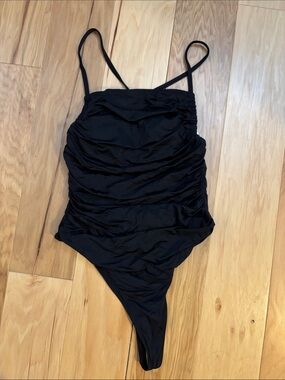 Black Ruched High Leg One-Piece Swimsuit